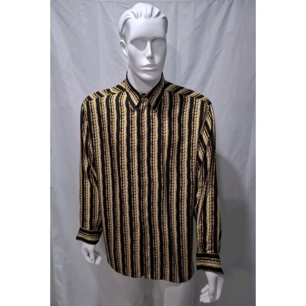Vintage Versace V2 Mens 100% Silk Button Down Shirt Size XL